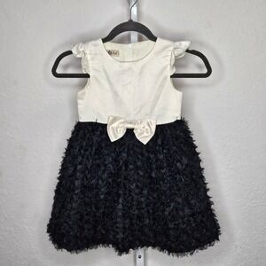 Purple Rose‎ Girls Size 6 Cream Black 3D Petal Party Dress Sleeveless Formal